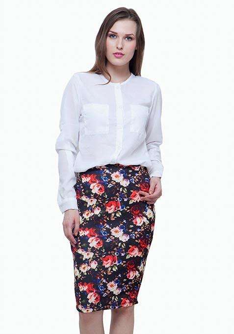 Scuba Pencil Skirt- Dark Floral- INR 1400