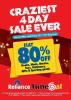 Flat 80% off Sale on Books, Music, Movies, Toys, Stationery, Gifts & Sporting goods, 15 to 18 August 2013, Reliance Timeout, Royal Meenakshi Mall, Mantri Square